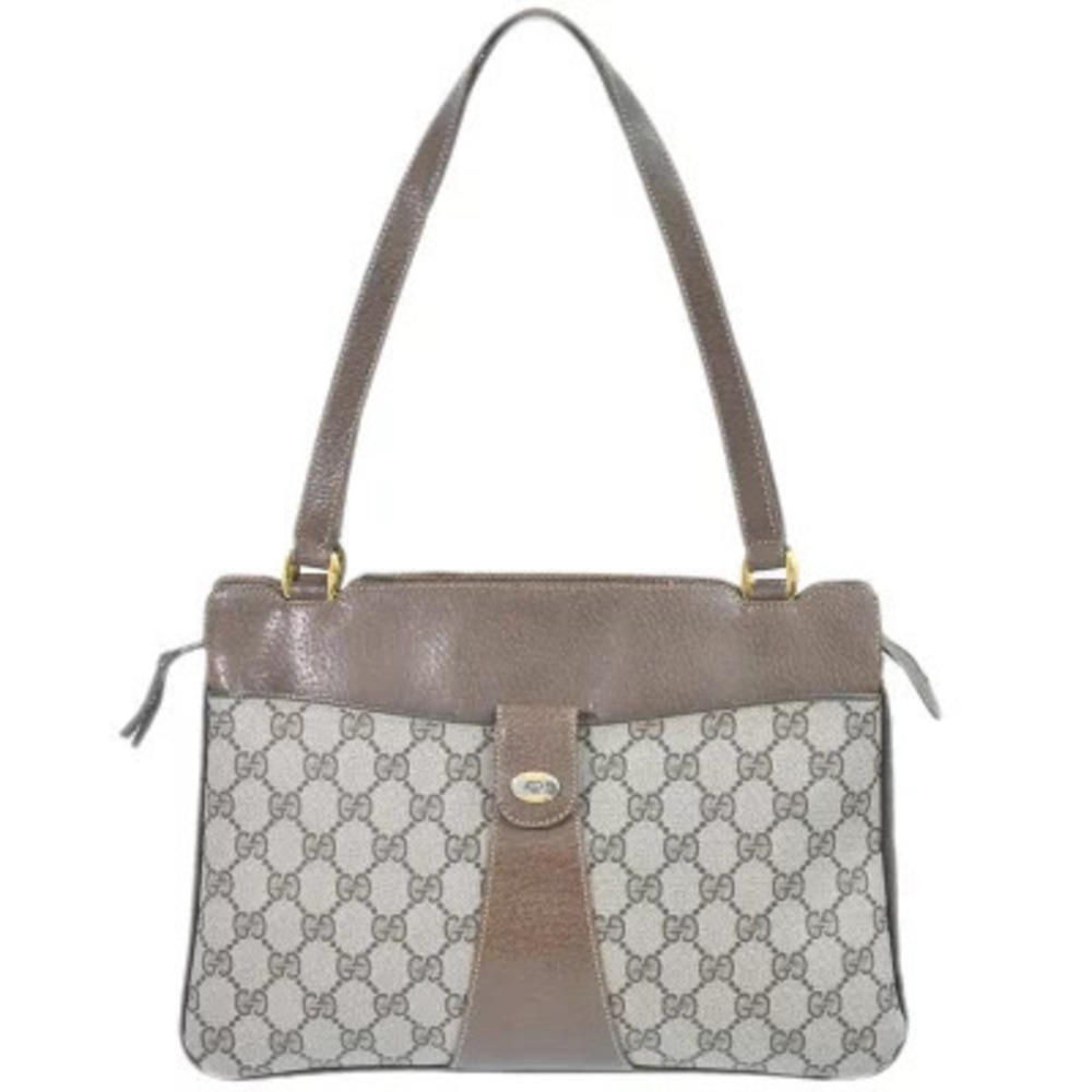 Gucci GG Supreme Tote Shoulder Bag Canvas Leather Beige Brown